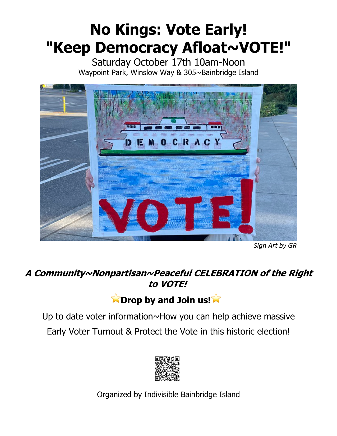 No Kings in Color_page1.png Vote Early on Bainbridge Island Ocotber 17, 2026